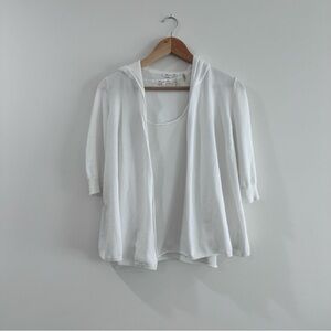 Minnie Rose 3/4 sleeve hoodie cardigan and tank white XS